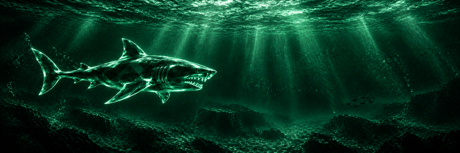 Emerald crystal shark beneath the ocean surface